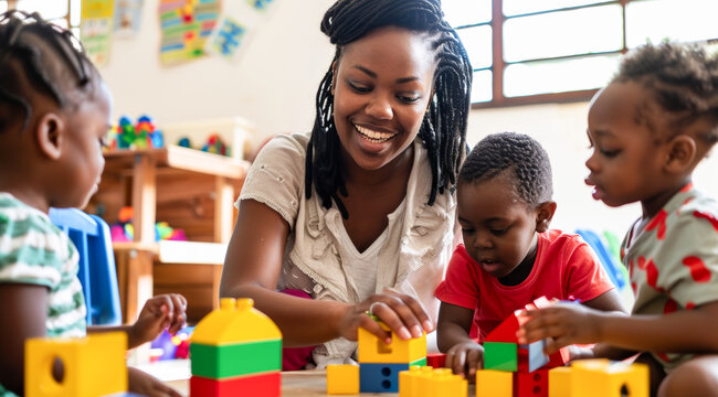 Toddlers playing with blocks